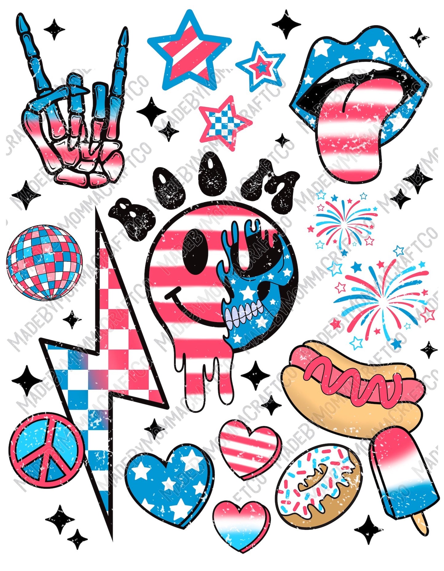 4th Of July Collage Grunge - Patriotic - Cheat Clear Waterslide™ or White Cast Sticker