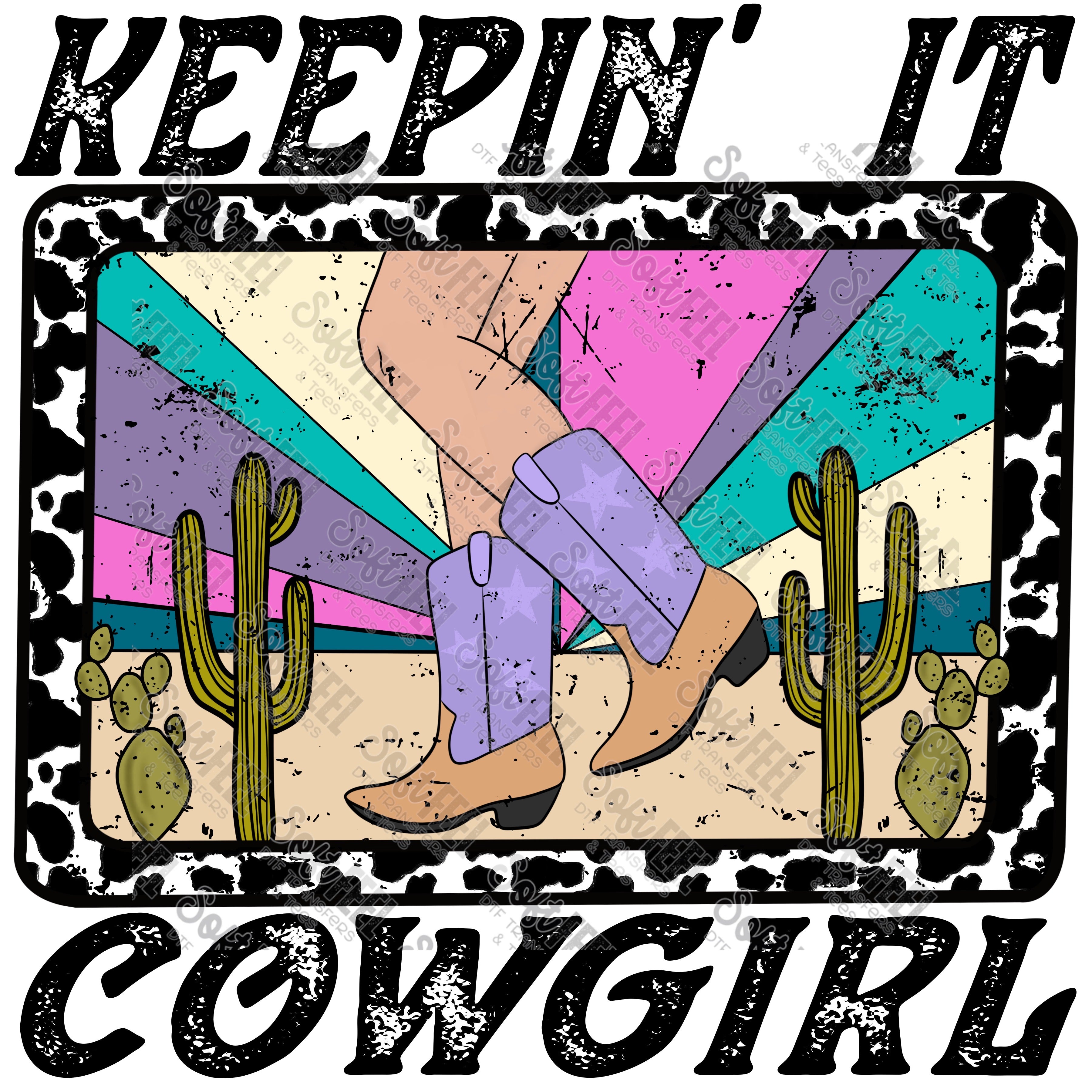 Keeping it Cowgirl - Country Western / Retro / Women&#39;s - Direct To Film Transfer / DTF - Heat Press Clothing Transfer