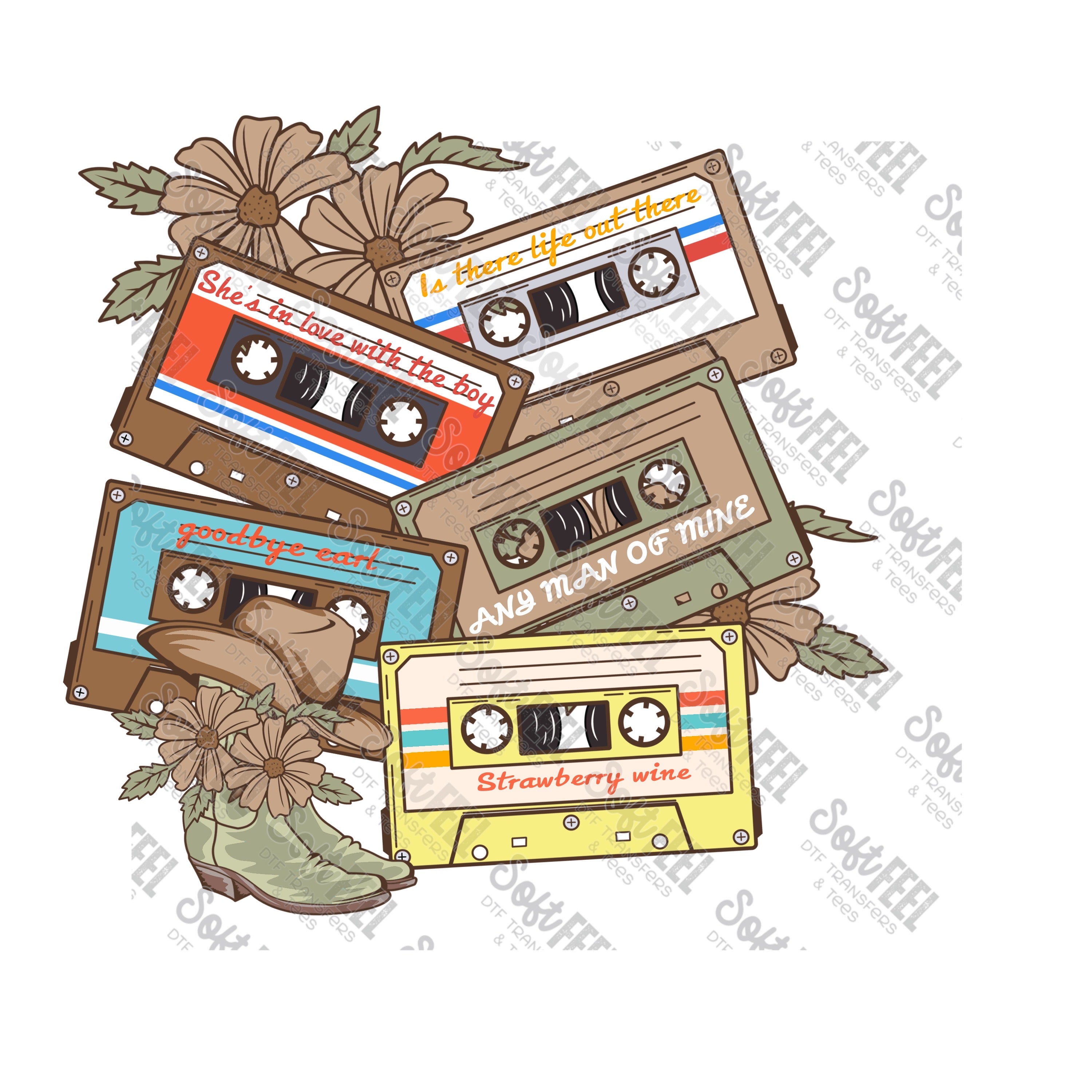 90&#39;s Country Tapes - Country Western / Music - Direct To Film Transfer / DTF - Heat Press Clothing Transfer