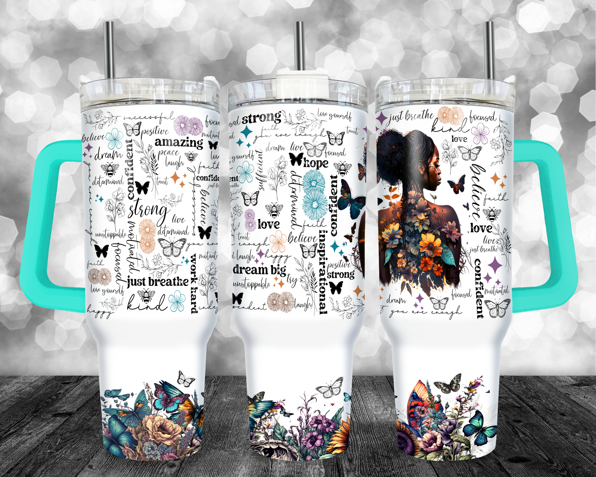 Affirmations 1 - 40oz Handle Tumbler - Sublimation or Waterslide Wrap