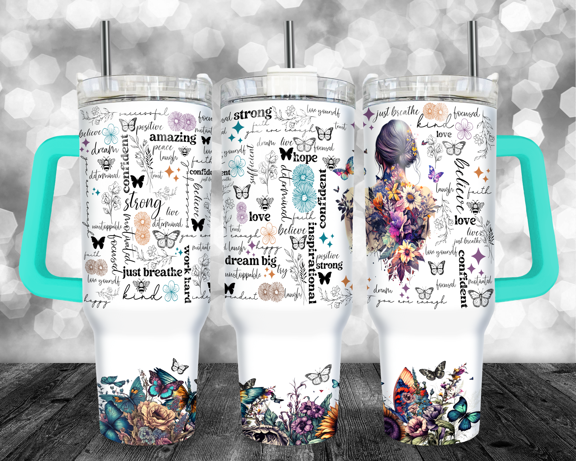 Affirmations 2 - 40oz Handle Tumbler - Sublimation or Waterslide Wrap