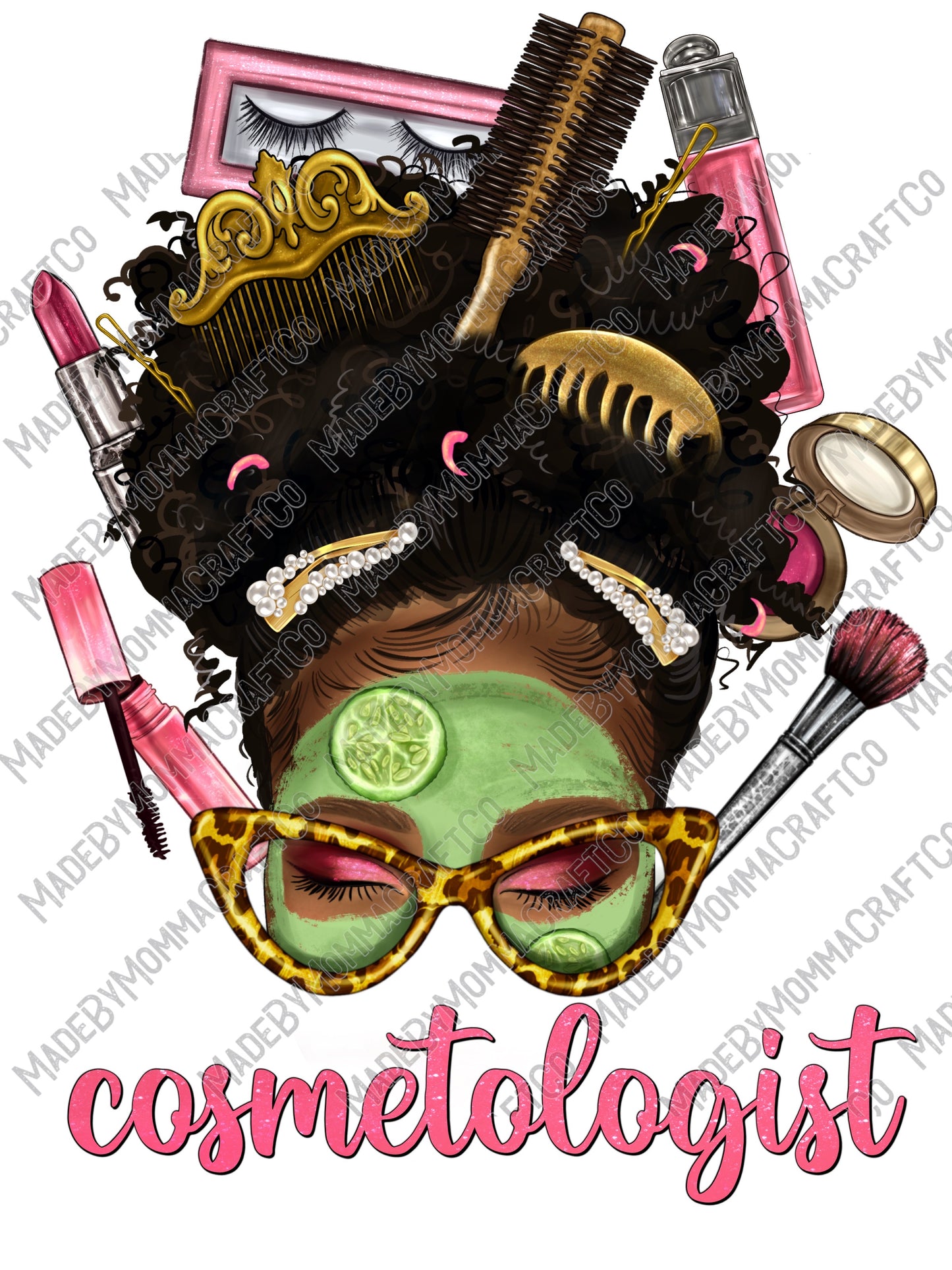 Afro Messy Bun Cosmetologist - Occupations / Messy Bun - Cheat Clear Waterslide™ or White Cast Sticker