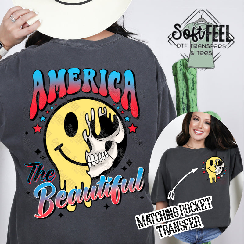 America the Beautiful - Retro Patriotic - Direct To Film Transfer / DTF - Heat Press Clothing Transfer