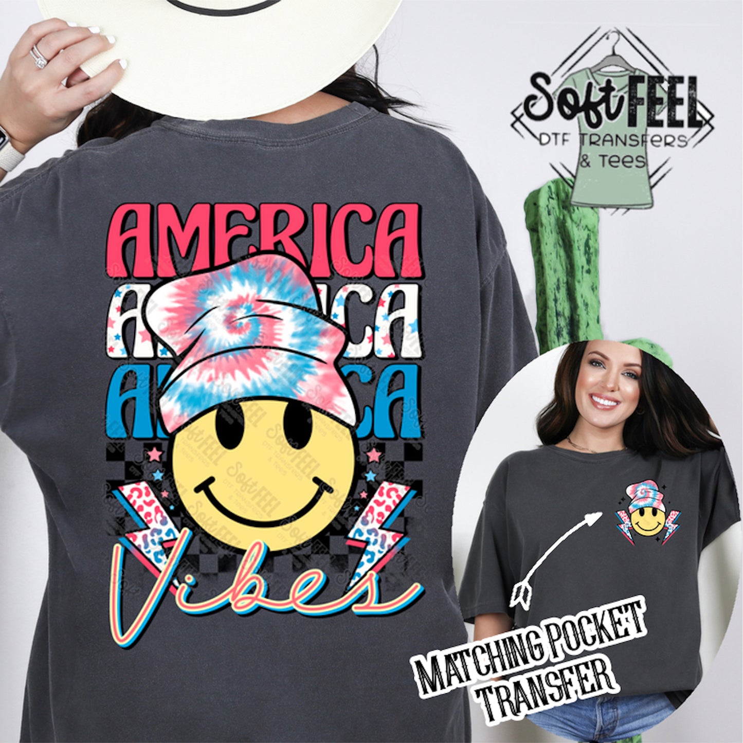 America Vibes - Retro / Patriotic - Direct To Film Transfer / DTF - Heat Press Clothing Transfer