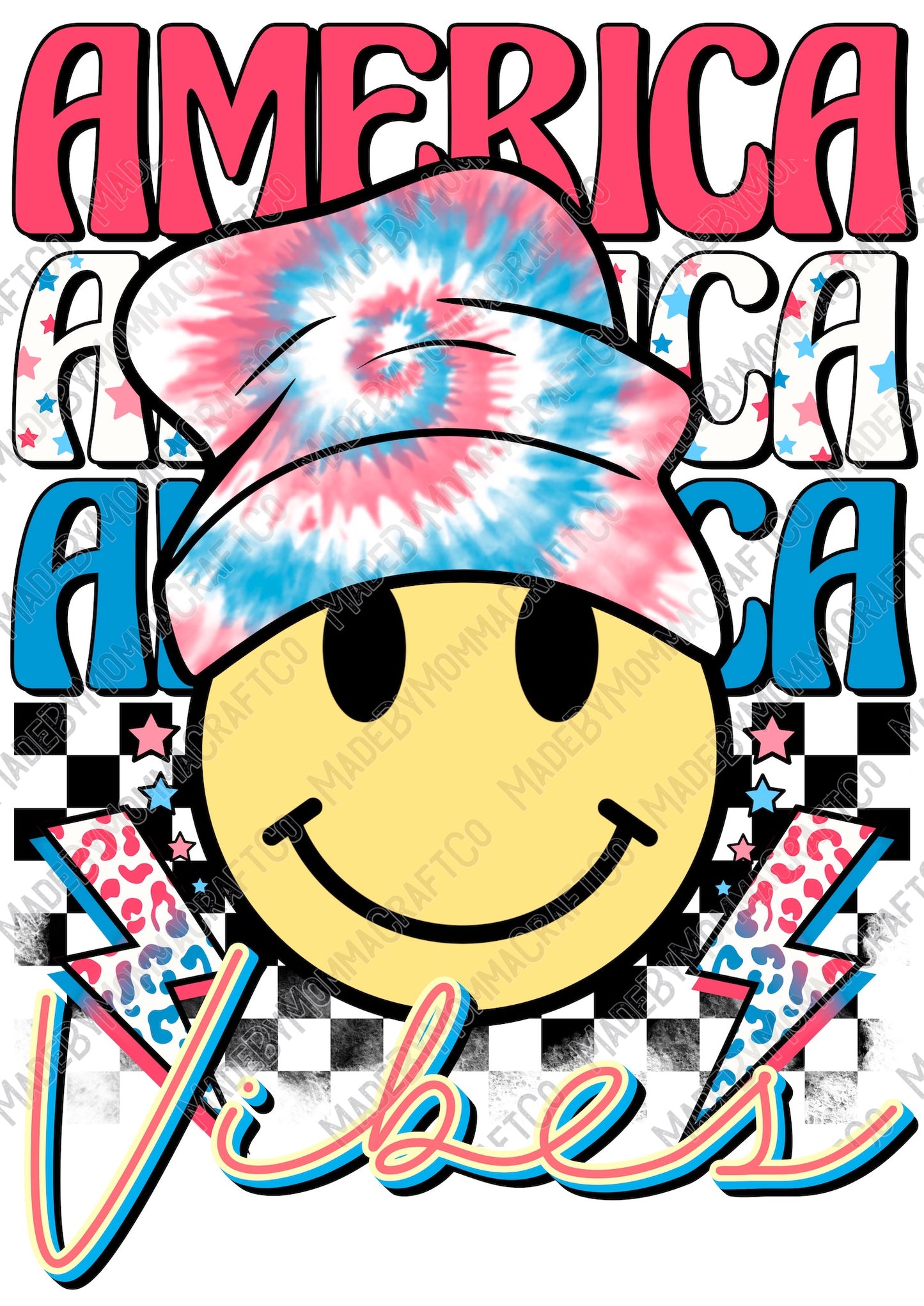 America Vibes Retro Tie Dye Smiley Face - Cheat Clear Waterslide™ or White Cast Sticker