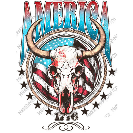 America 1776 Skull - patriotic- Country Western - Cheat Clear Waterslide™ or White Cast Sticker