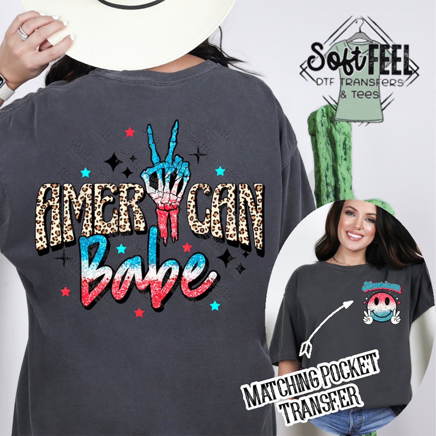 American Babe - Retro / Patriotic - Direct To Film Transfer / DTF - Heat Press Clothing Transfer