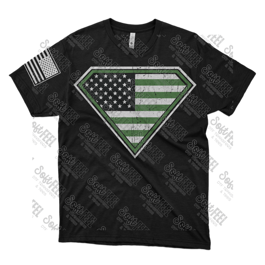 American Flag Military Green Shield - Men's / Patriotic - Direct To Film Transfer / DTF - Heat Press Clothing Transfer