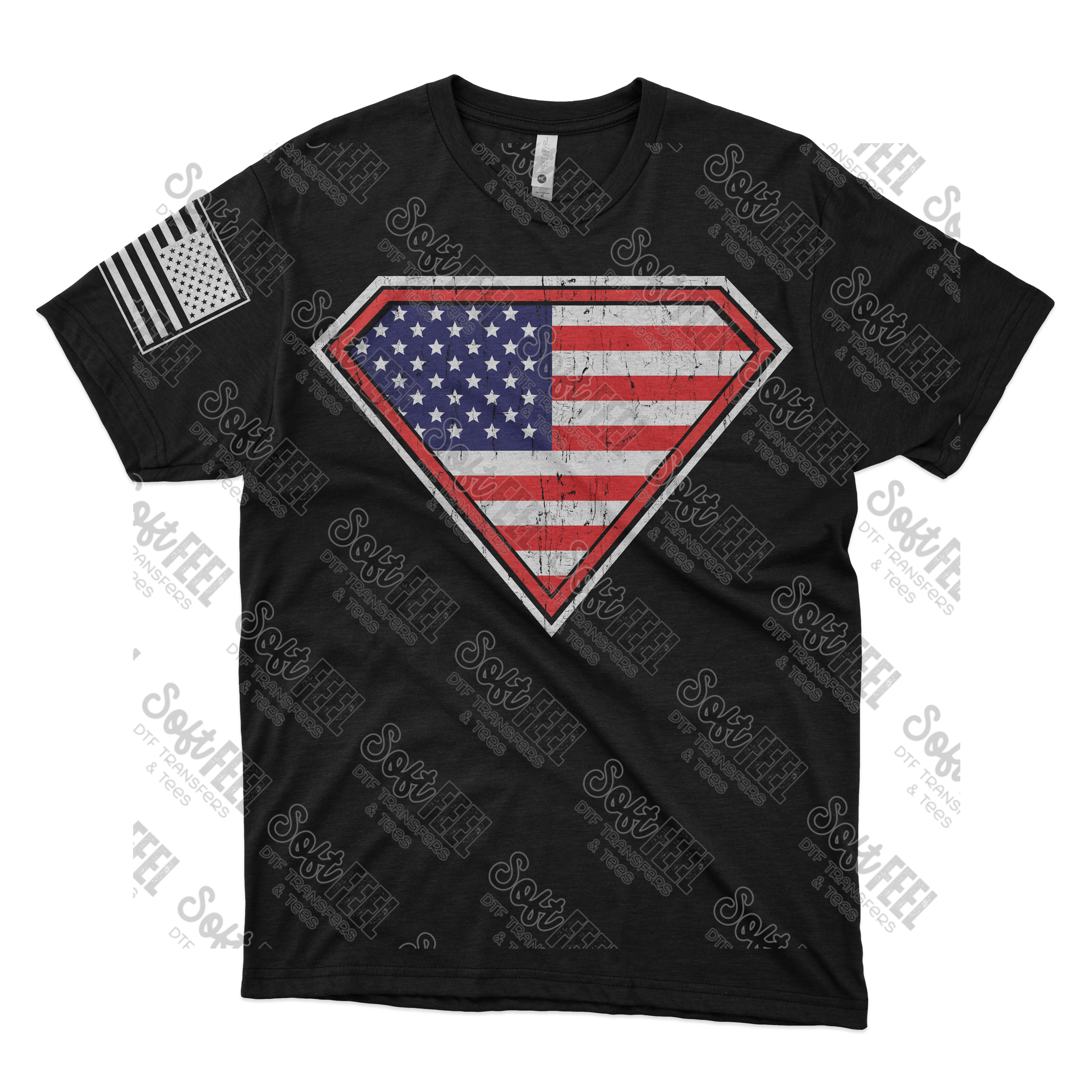 American Flag Shield - Men&#39;s / Patriotic - Direct To Film Transfer / DTF - Heat Press Clothing Transfer