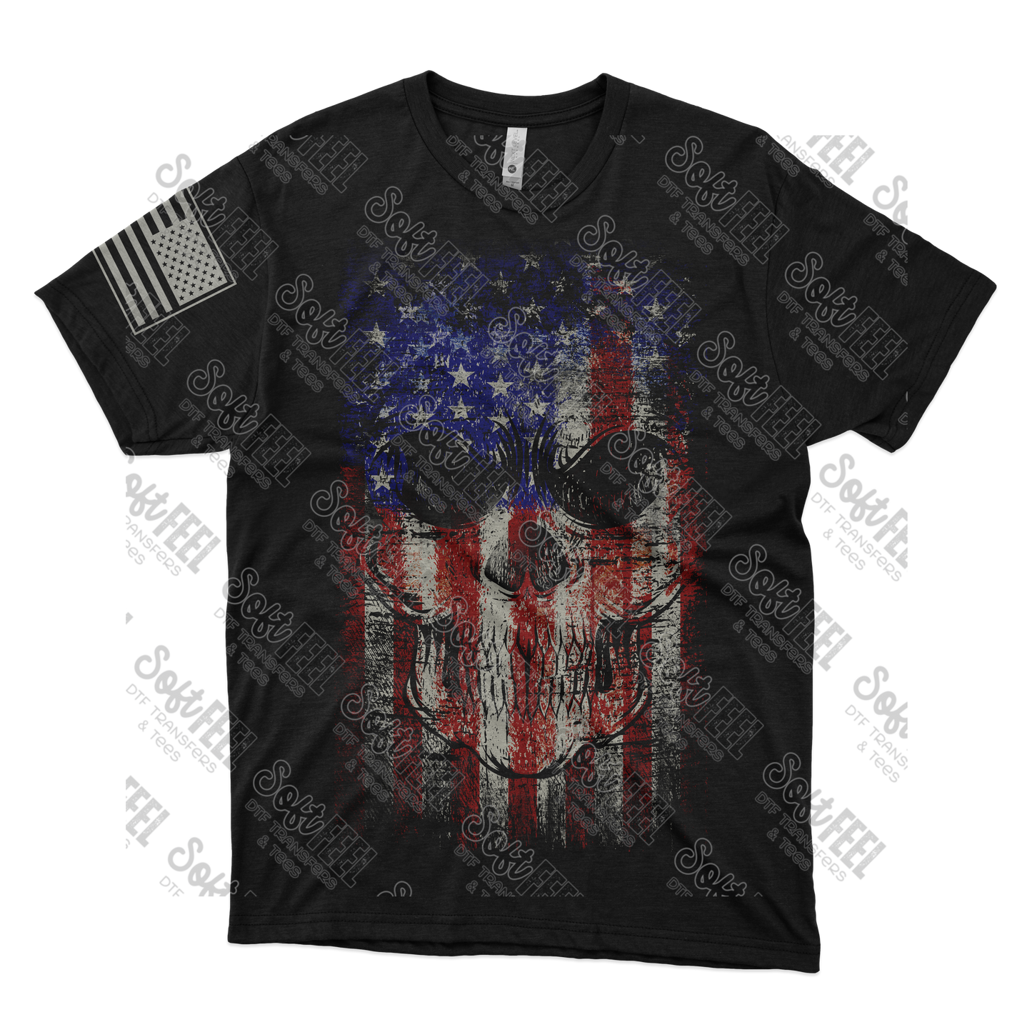 American Flag Skull - Men's / Patriotic - Direct To Film Transfer / DTF - Heat Press Clothing Transfer