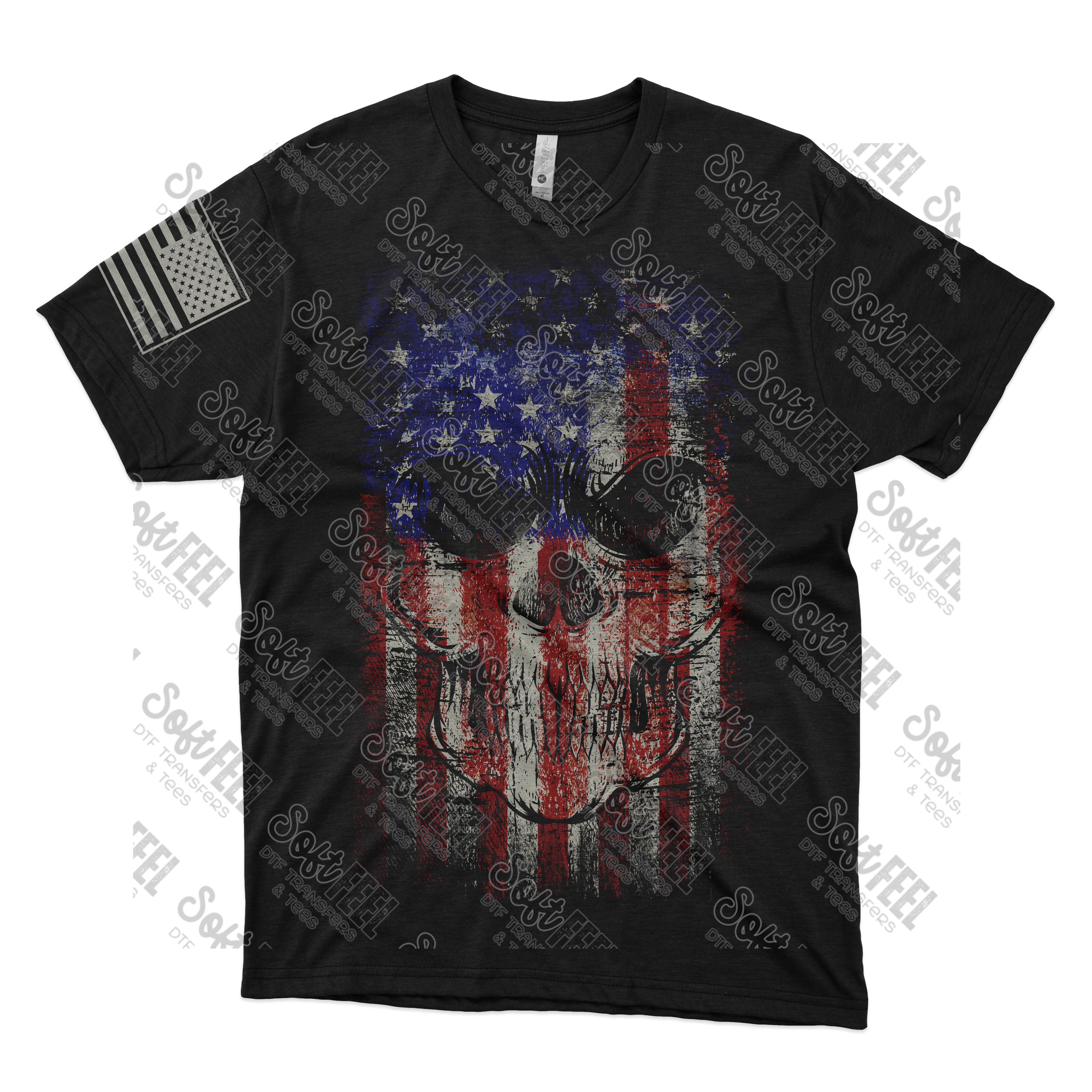 American Flag Skull - Men&#39;s / Patriotic - Direct To Film Transfer / DTF - Heat Press Clothing Transfer