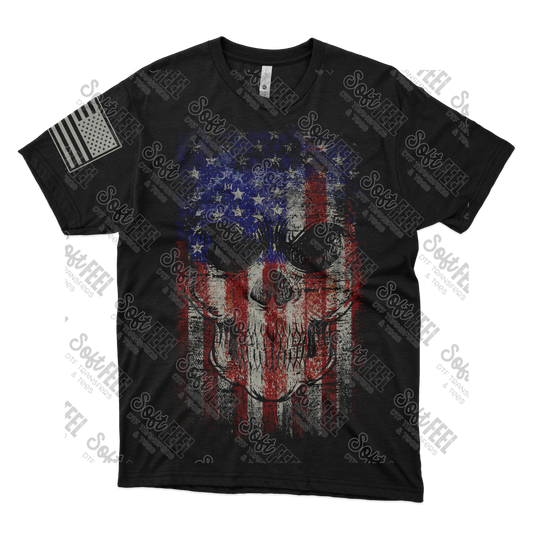 American Flag Skull - Men's / Patriotic - Direct To Film Transfer / DTF - Heat Press Clothing Transfer