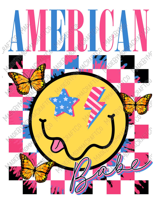 American Babe Retro Smiley Face - Cheat Clear Waterslide™ or White Cast Sticker