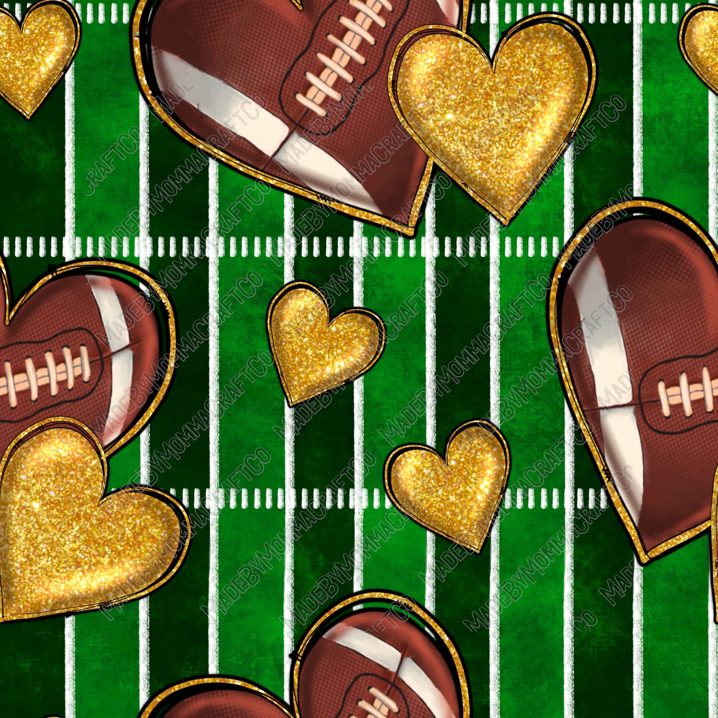 American Football Field and Hearts - Vinyl Or Waterslide Seamless Wrap