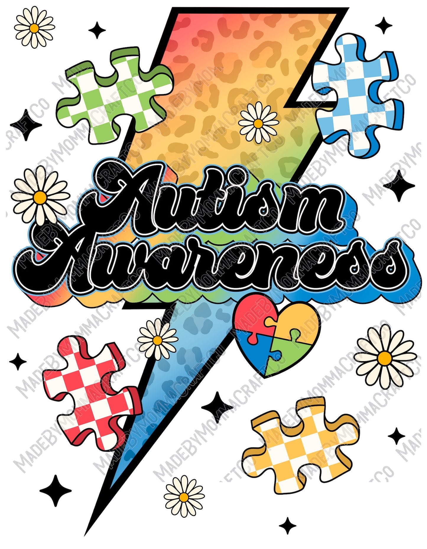 Autism Awareness Retro Puzzle Pieces - Cheat Clear Waterslide™ or White Cast Sticker