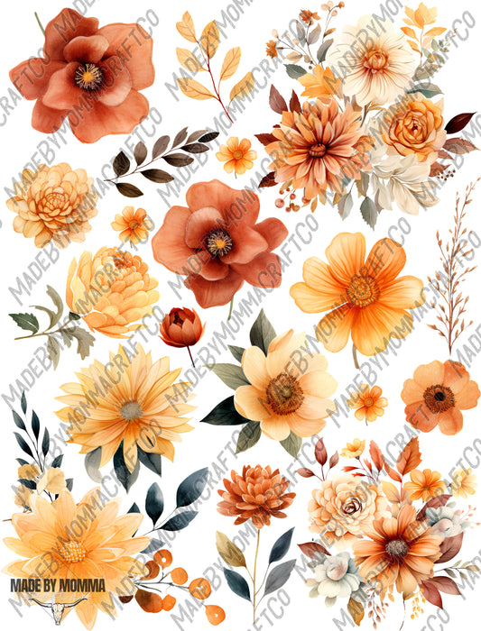 Autumn Floral Sheet - Cheat Clear Waterslide ™ or Sticker Themed Sheet  Elements Sheet