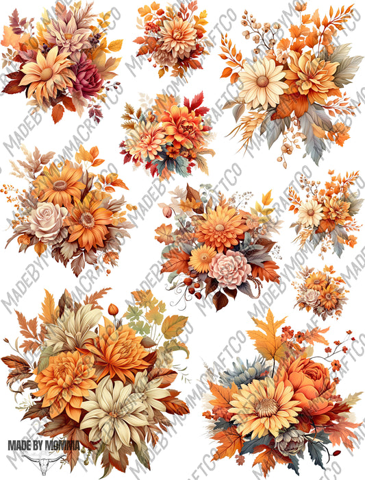 Autumn Flowers - Cheat Clear Waterslide ™ or Sticker Themed Sheet  Elements Sheet