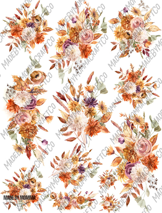 Autumn Orange Floral Sheet - Cheat Clear Waterslide ™ or Sticker Themed Sheet  Elements Sheet