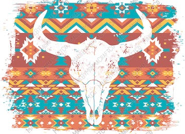 Aztec Bull Skull - Country Western - Cheat Clear Waterslide™ or White Cast Sticker