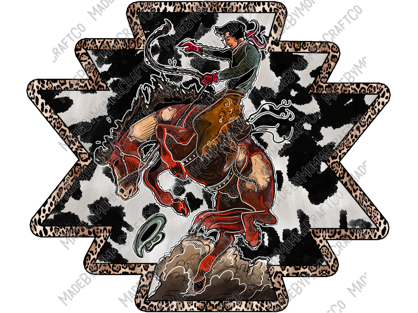 Aztec Cowhide Rodeo - Country Western / Retro - Cheat Clear Waterslide™ or White Cast Sticker