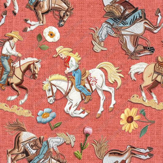 Cowgirl Horses Western Faux Embroidery - Vinyl Or Waterslide Seamless Wrap