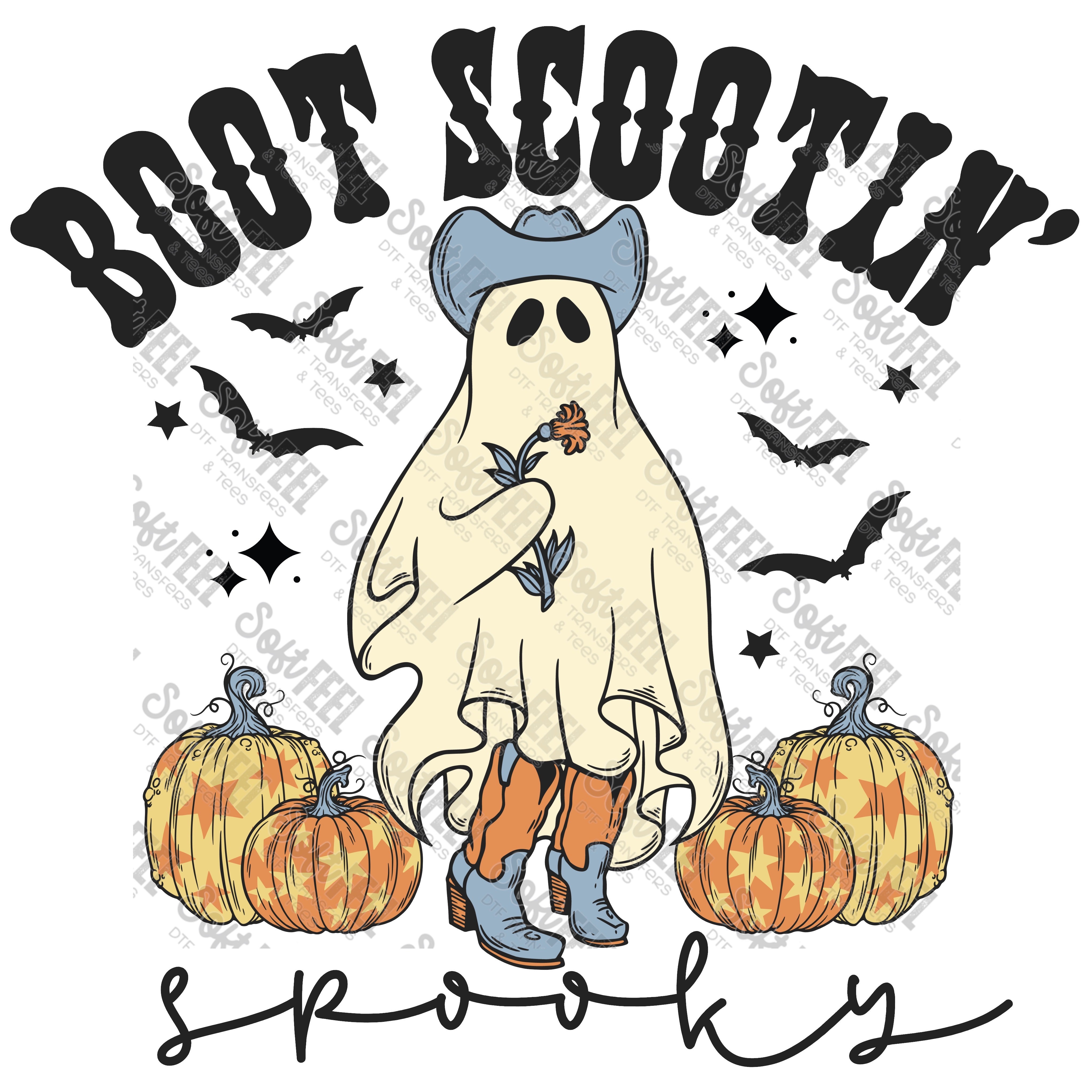 Boot Scootin&#39; Spooky Ghost - Country Western / Retro / Halloween Horror - Direct To Film Transfer / DTF - Heat Press Clothing Transfer