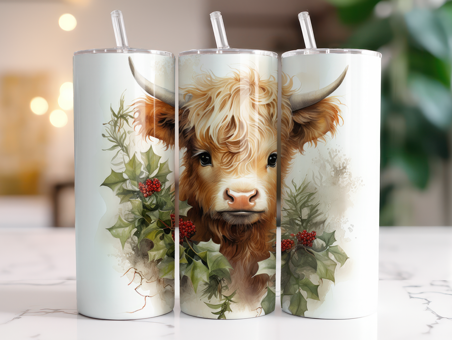 Baby Highland Cow Christmas Wreath - Sublimation or Waterslide Wrap - 20oz and 30oz