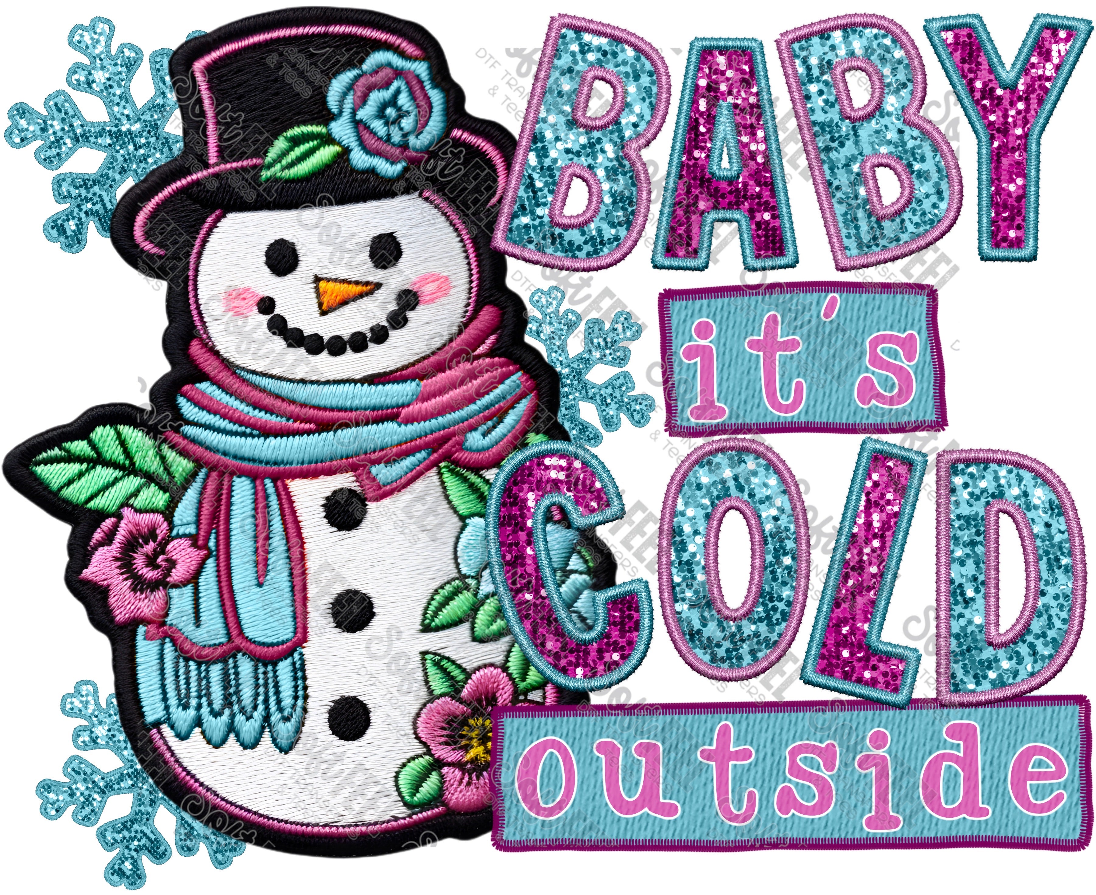 Baby It&#39;s Cold - Christmas / Faux Embroidery - Direct To Film Transfer / DTF - Heat Press Clothing Transfer