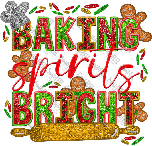 Baking Spirits Bright - Christmas / Faux Embroidery - Direct To Film Transfer / DTF - Heat Press Clothing Transfer