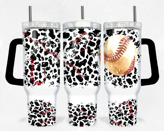 Baseball Cow Print - 40oz Handle Tumbler - Sublimation or Waterslide Wrap