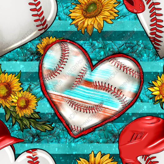 Baseball Hearts And Sunflowers - Vinyl Or Waterslide Seamless Wrap