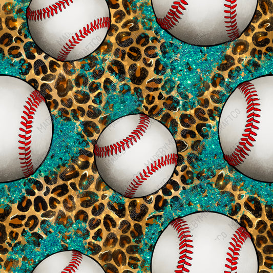 Baseball With Turquoise Glitter And Leopard - Vinyl Or Waterslide Seamless Wrap