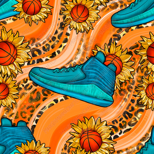 Basketball Shoes And Sunflowers With Leopard - Vinyl Or Waterslide Seamless Wrap