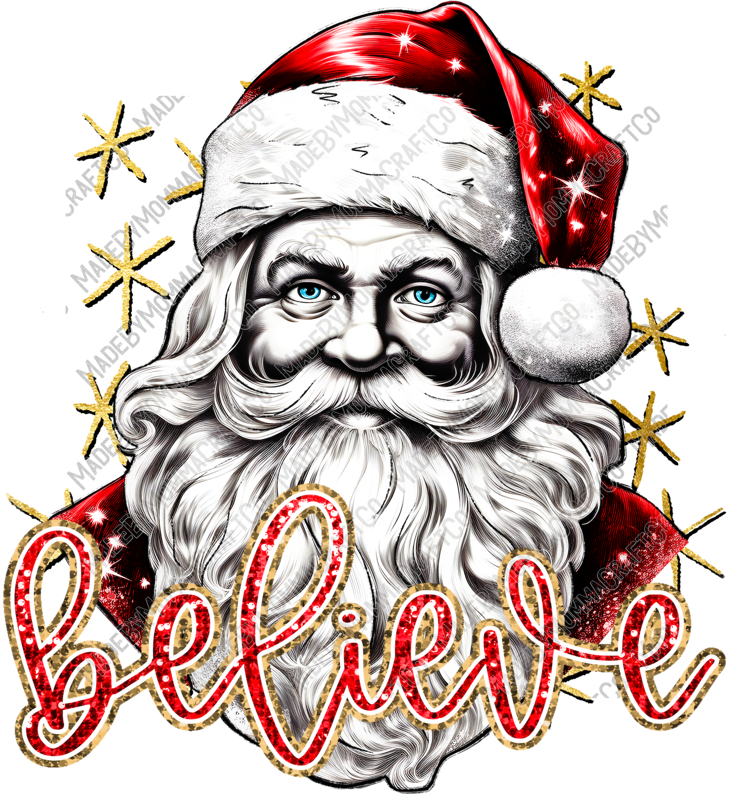 Believe Santa Christmas Glitter Sequins - Cheat Clear Waterslide™ or White Cast Sticker