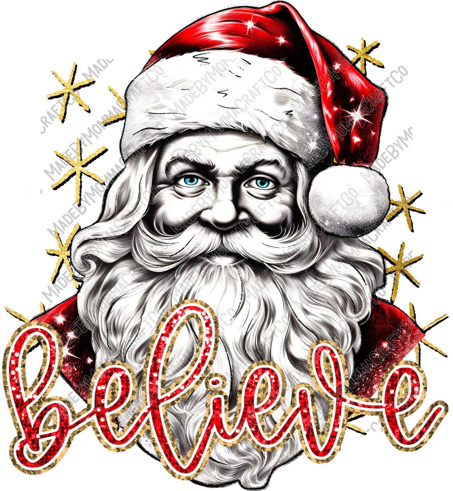 Believe Santa Christmas Glitter Sequins - Cheat Clear Waterslide™ or White Cast Sticker