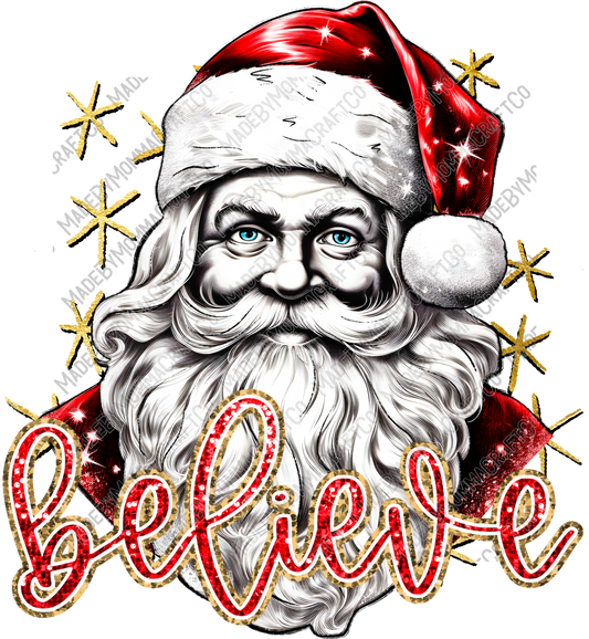 Believe Santa Christmas Glitter Sequins - Cheat Clear Waterslide™ or White Cast Sticker