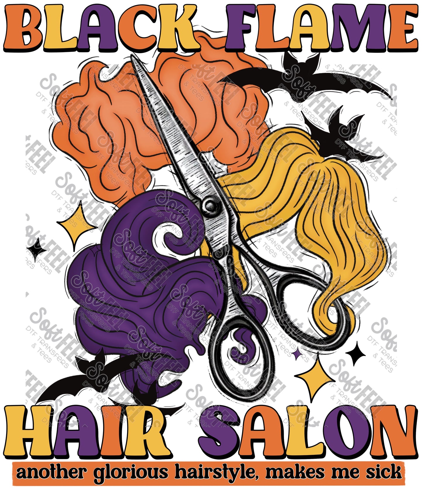 Black Flame Hair Salon - Halloween - Direct To Film Transfer / DTF - Heat Press Clothing Transfer