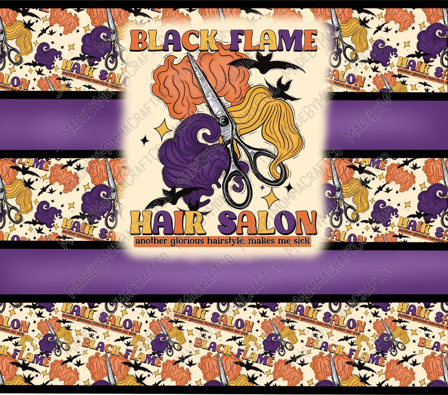 Black Flame Hair Salon - Halloween - Sublimation or Waterslide Wrap - 20oz and 30oz