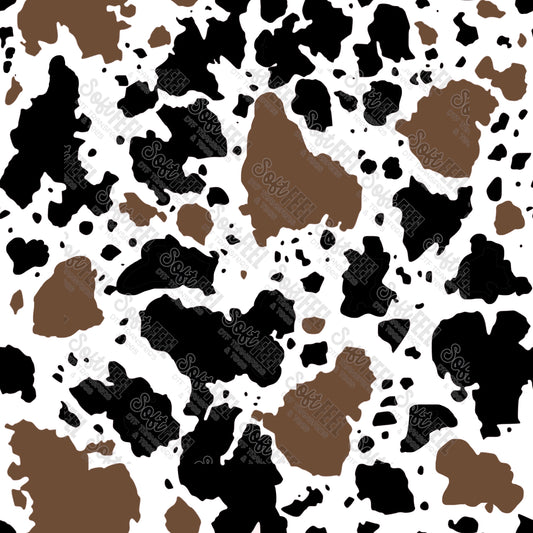 Black and Brown Cow Print - Patches & Patterns - Direct To Film Transfer / DTF - Heat Press Clothing Transfer