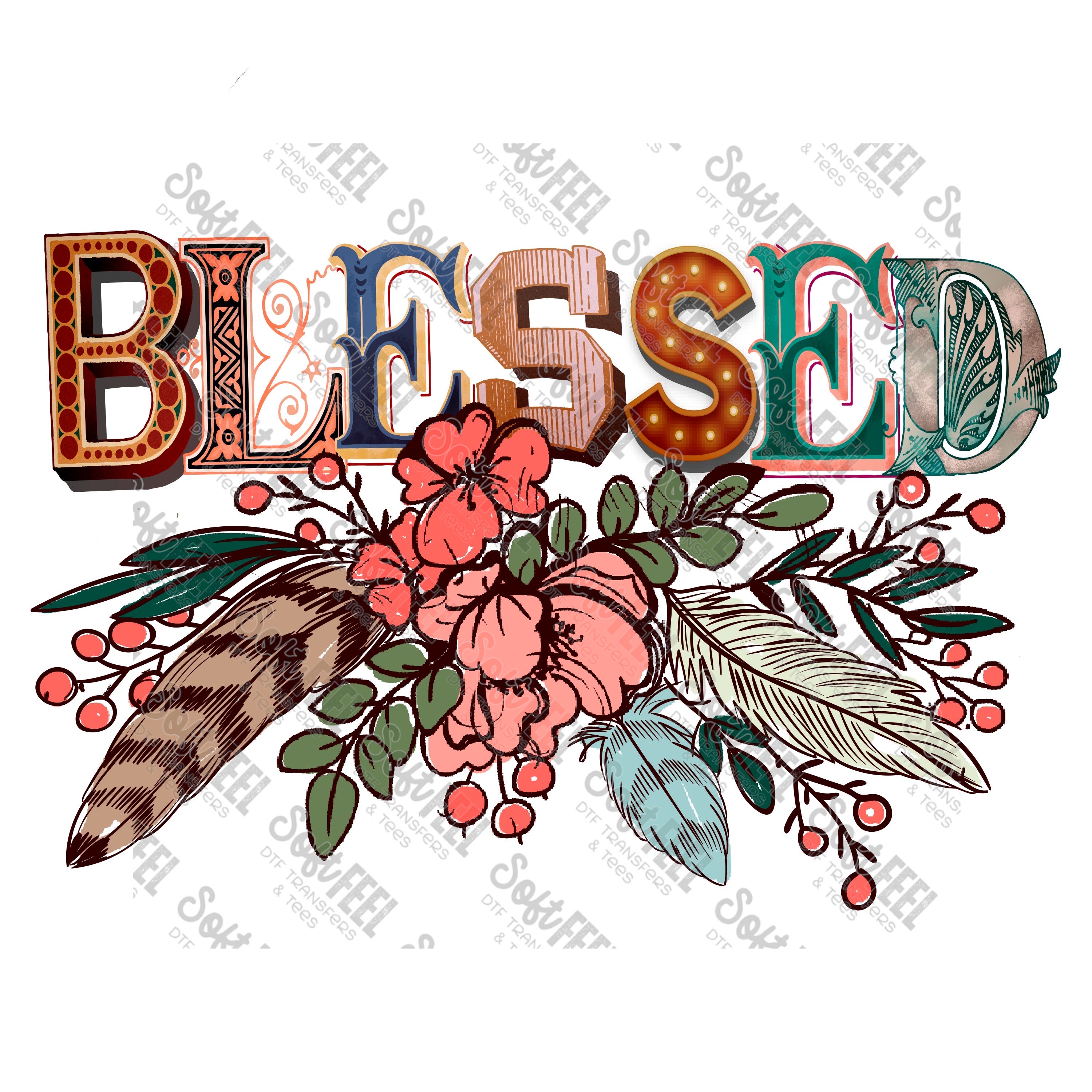 Blessed - Christian / Women&#39;s - Direct To Film Transfer / DTF - Heat Press Clothing Transfe