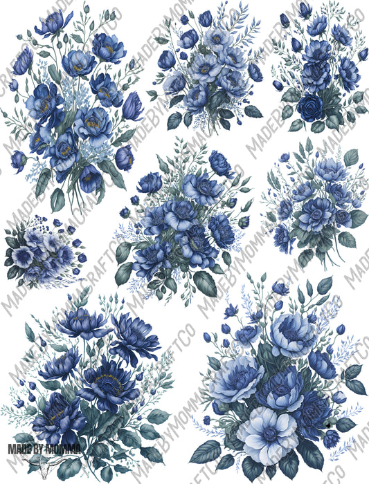 Blue Floral Arrangements - Cheat Clear Waterslide ™ or Sticker Themed Sheet  Elements Sheet