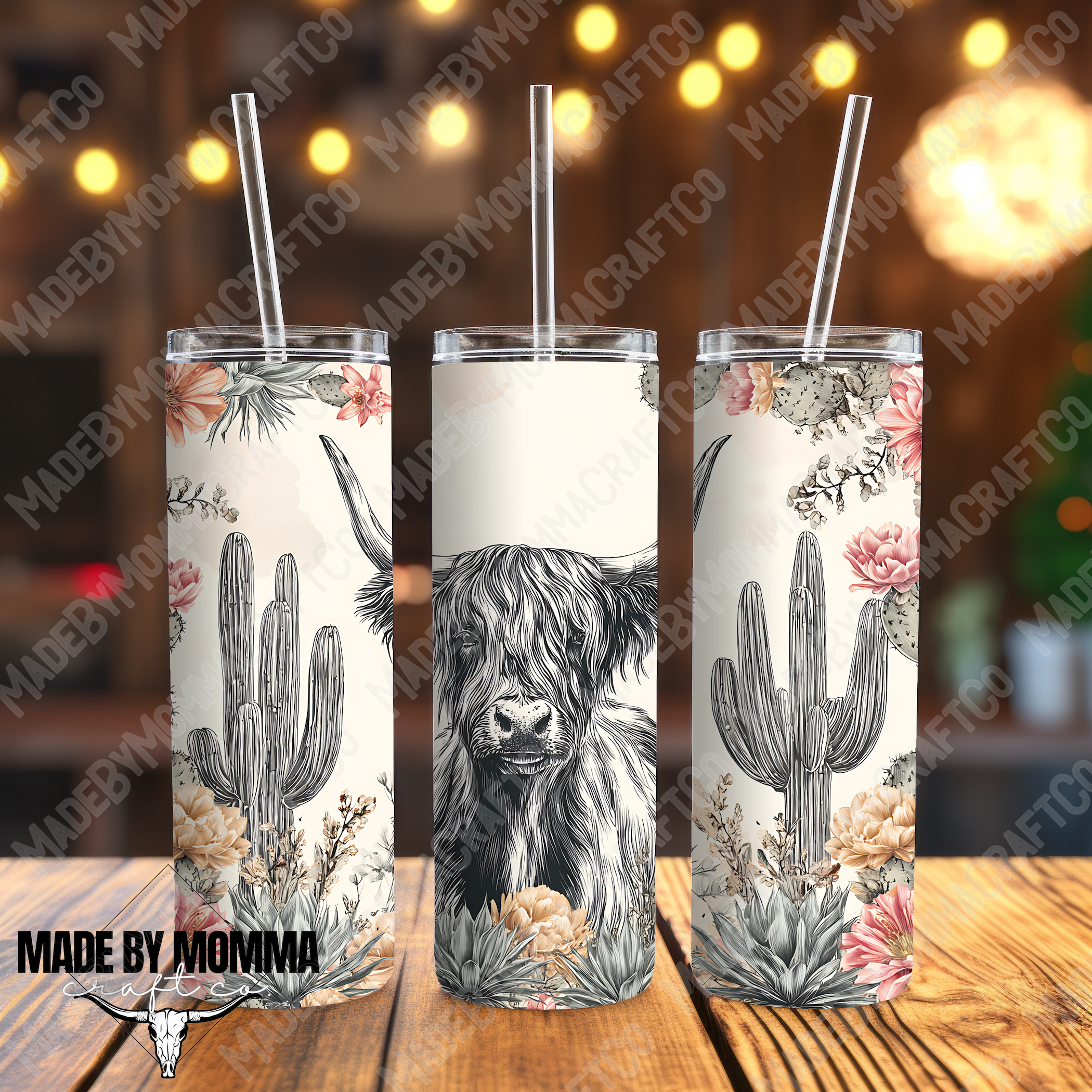 Boho Desert Highland Cow 5 UV DTF Tumbler Wrap