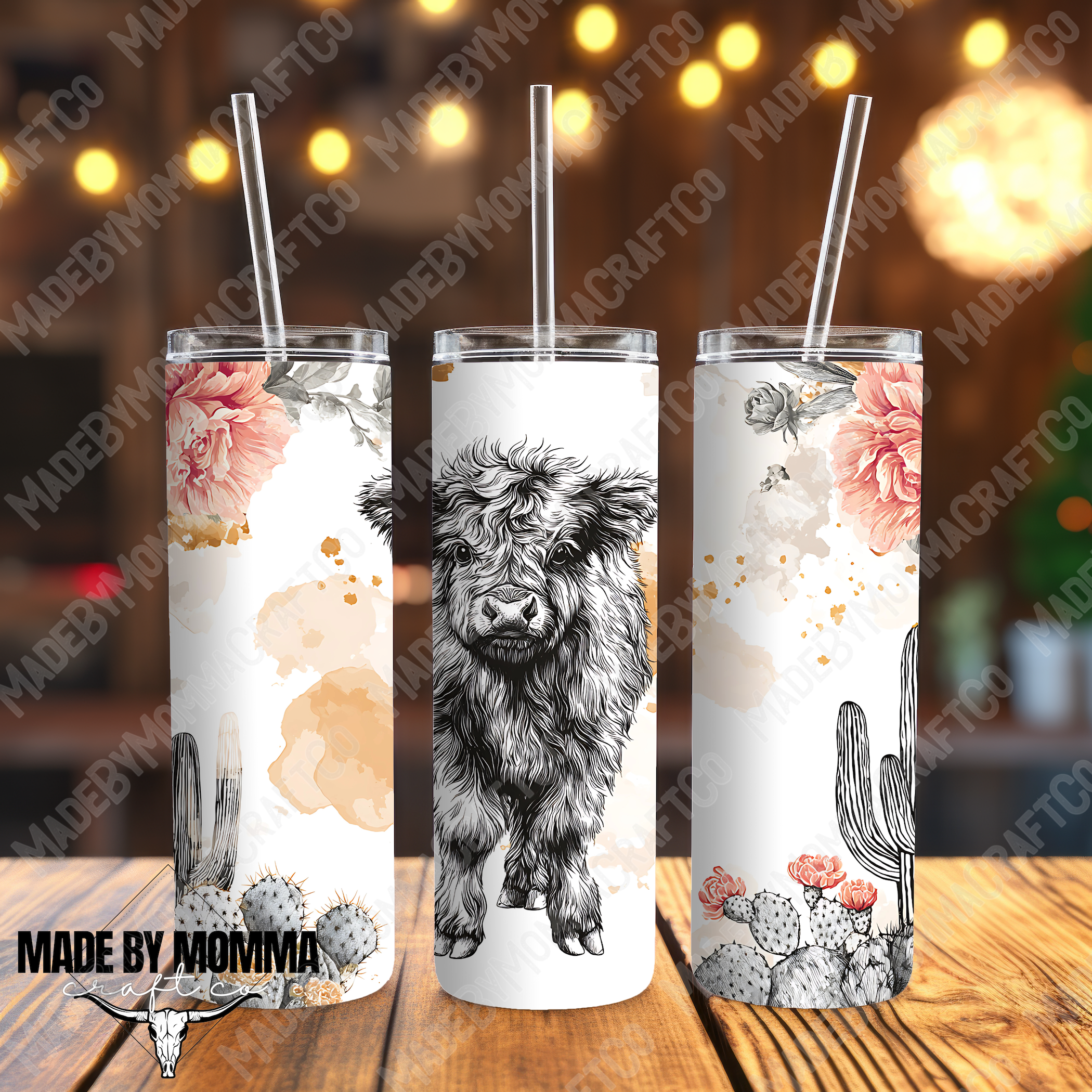 Boho Desert Highland Cow 6 UV DTF Tumbler Wrap