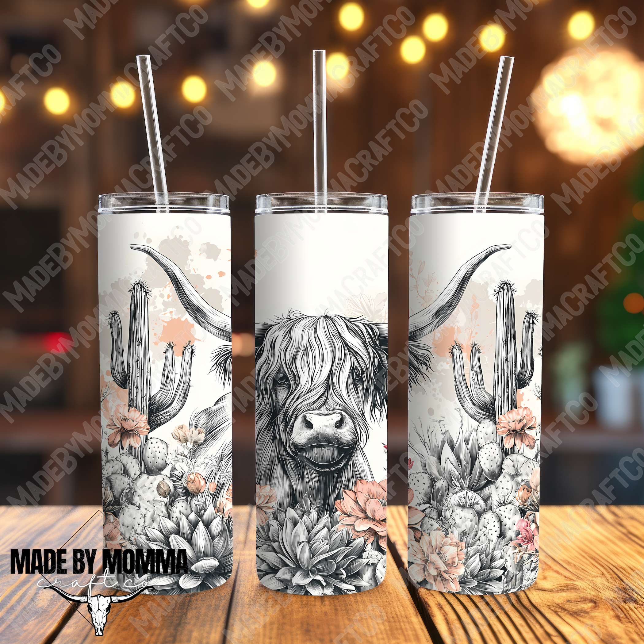 Boho Desert Highland Cow 7 UV DTF Tumbler Wrap