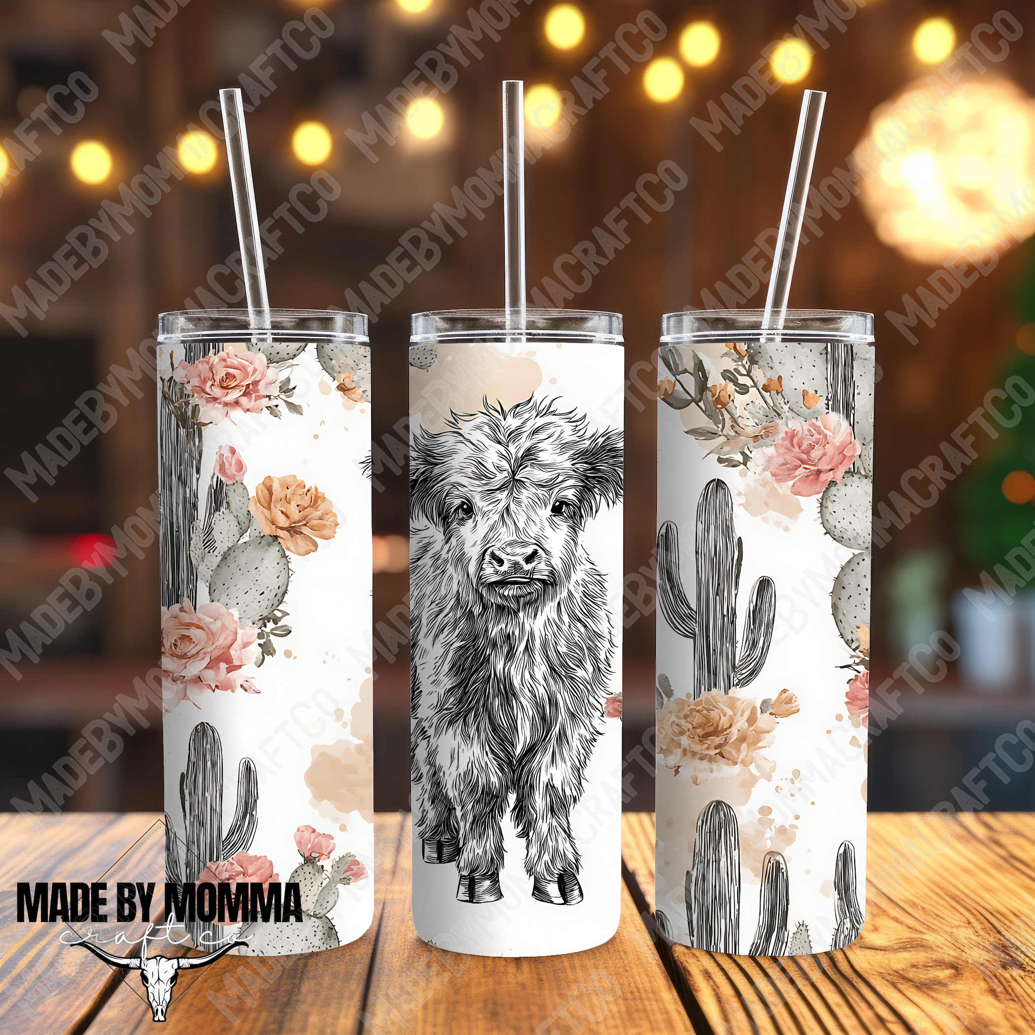 Boho Desert Highland Cow 8 UV DTF Tumbler Wrap