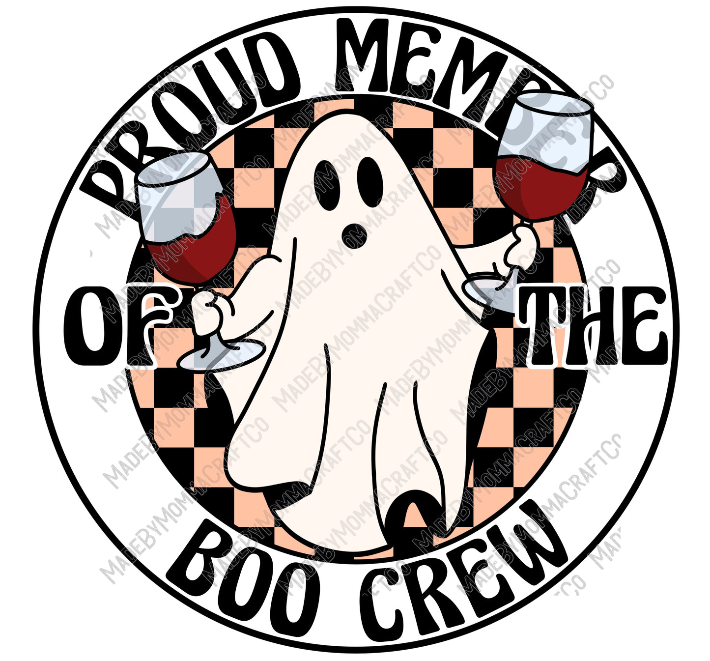 Proud Member of the Boo Crew Wine Ghost Retro - Halloween - Cheat Clear Waterslide™ or White Cast Sticker