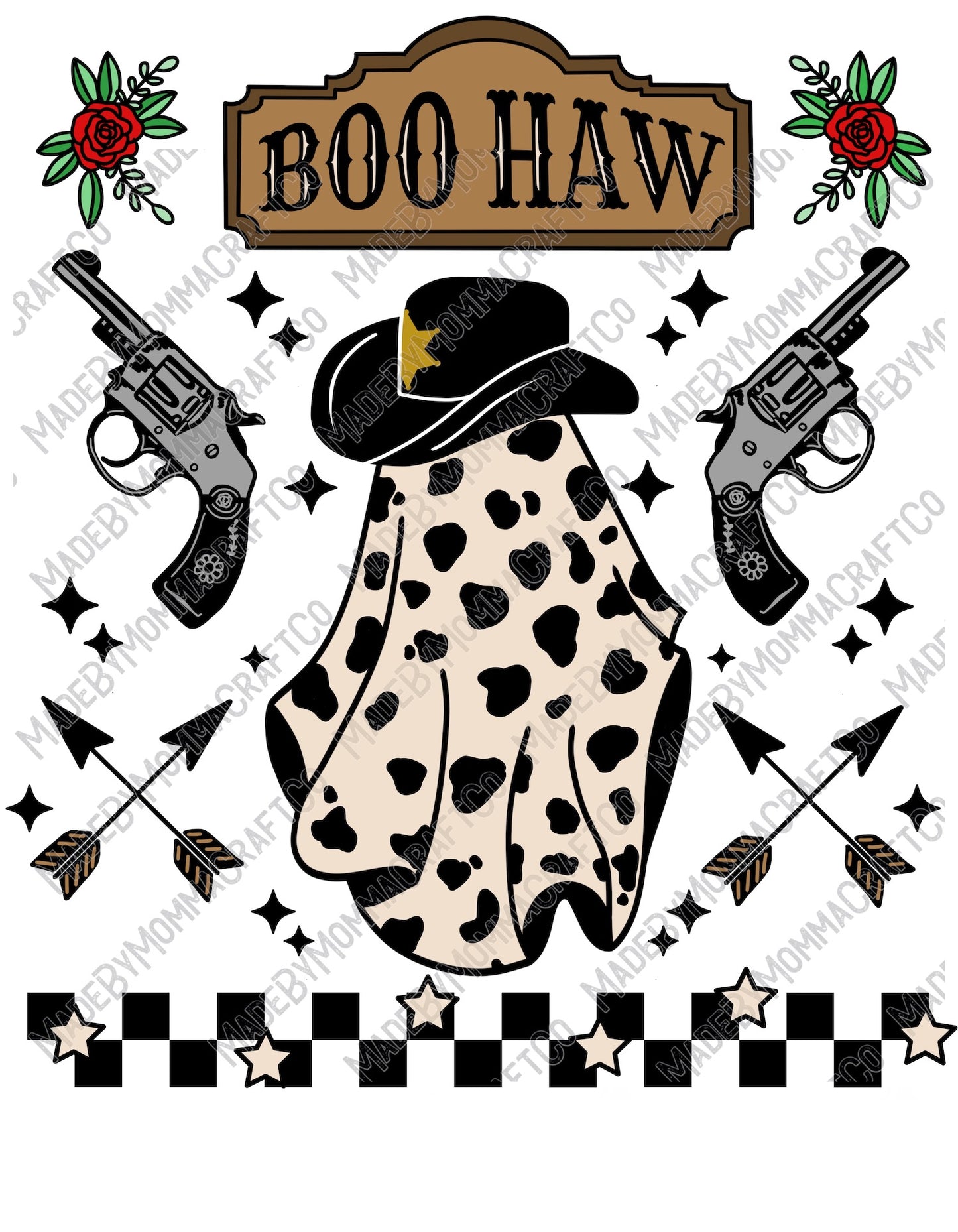 Boo Haw Western Ghost Retro - Halloween - Cheat Clear Waterslide™ or White Cast Sticker