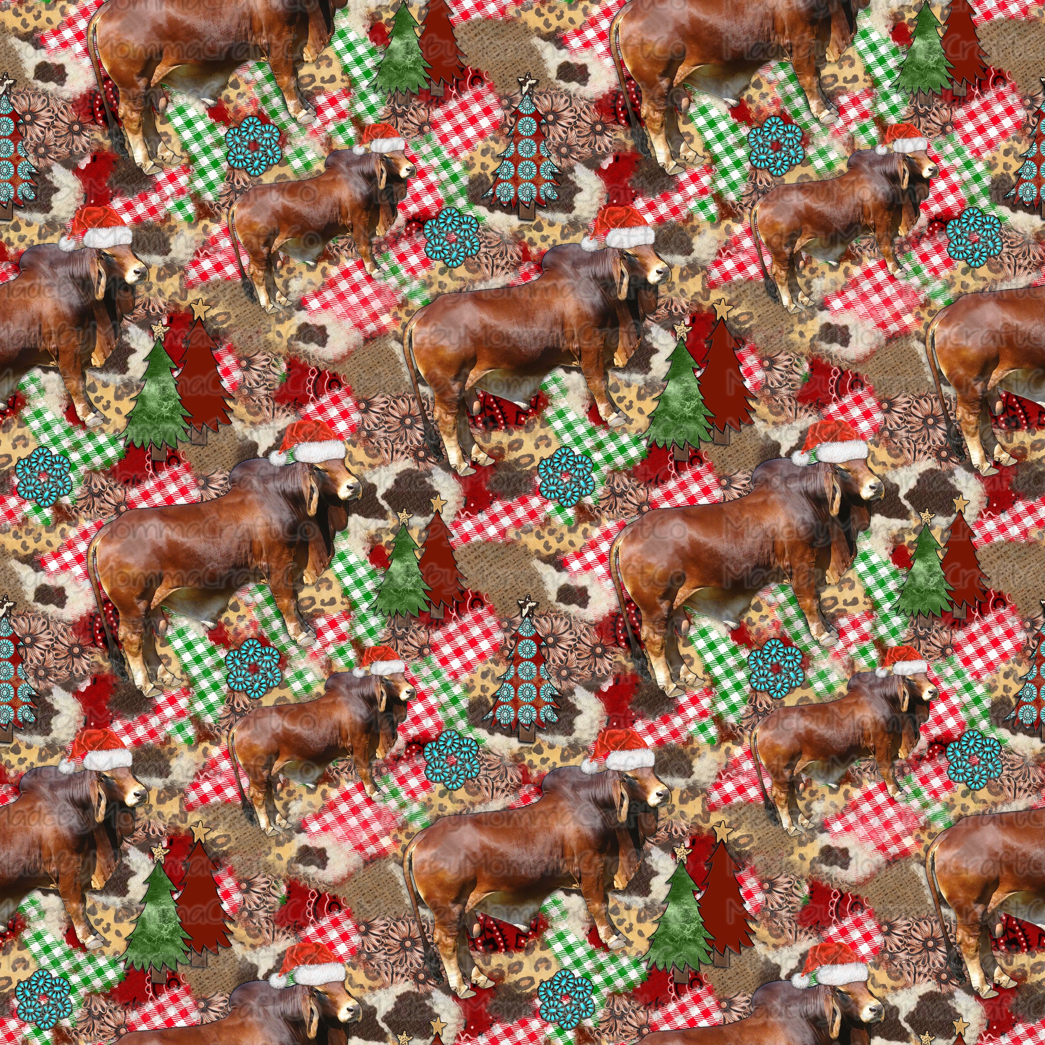 Brahman Bull Western Christmas - Vinyl Or Waterslide Seamless Wrap