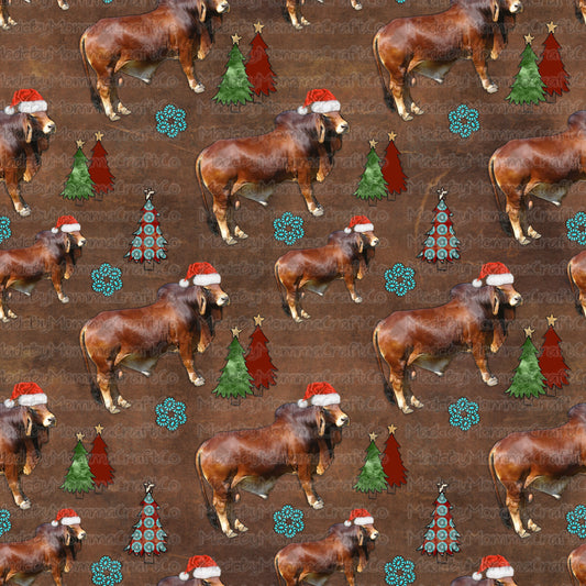 Brahman Bull Christmas Brown - Vinyl Or Waterslide Seamless Wrap