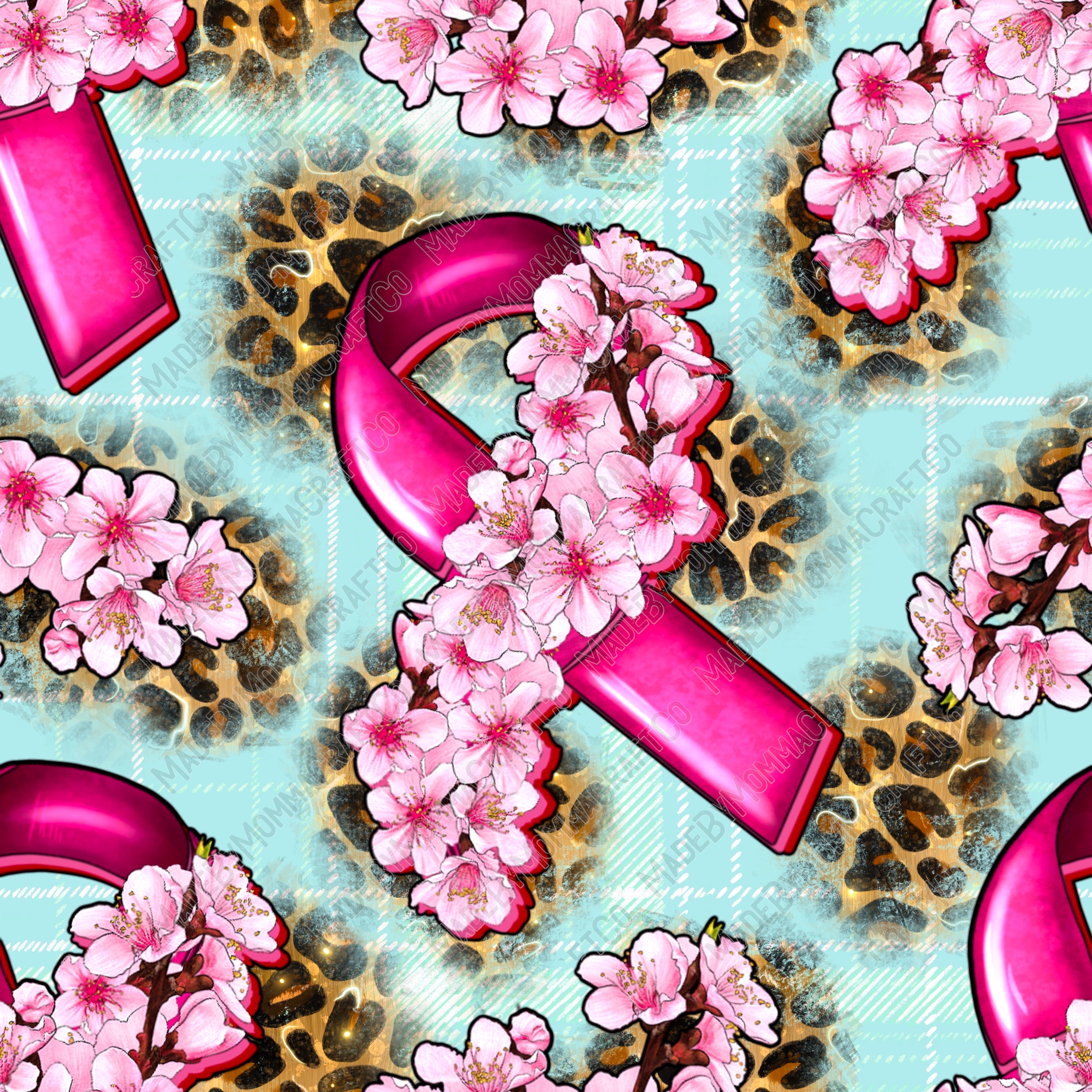 Breast Cancer Awareness and Flowers With Plaid - Vinyl Or Waterslide Seamless Wrap